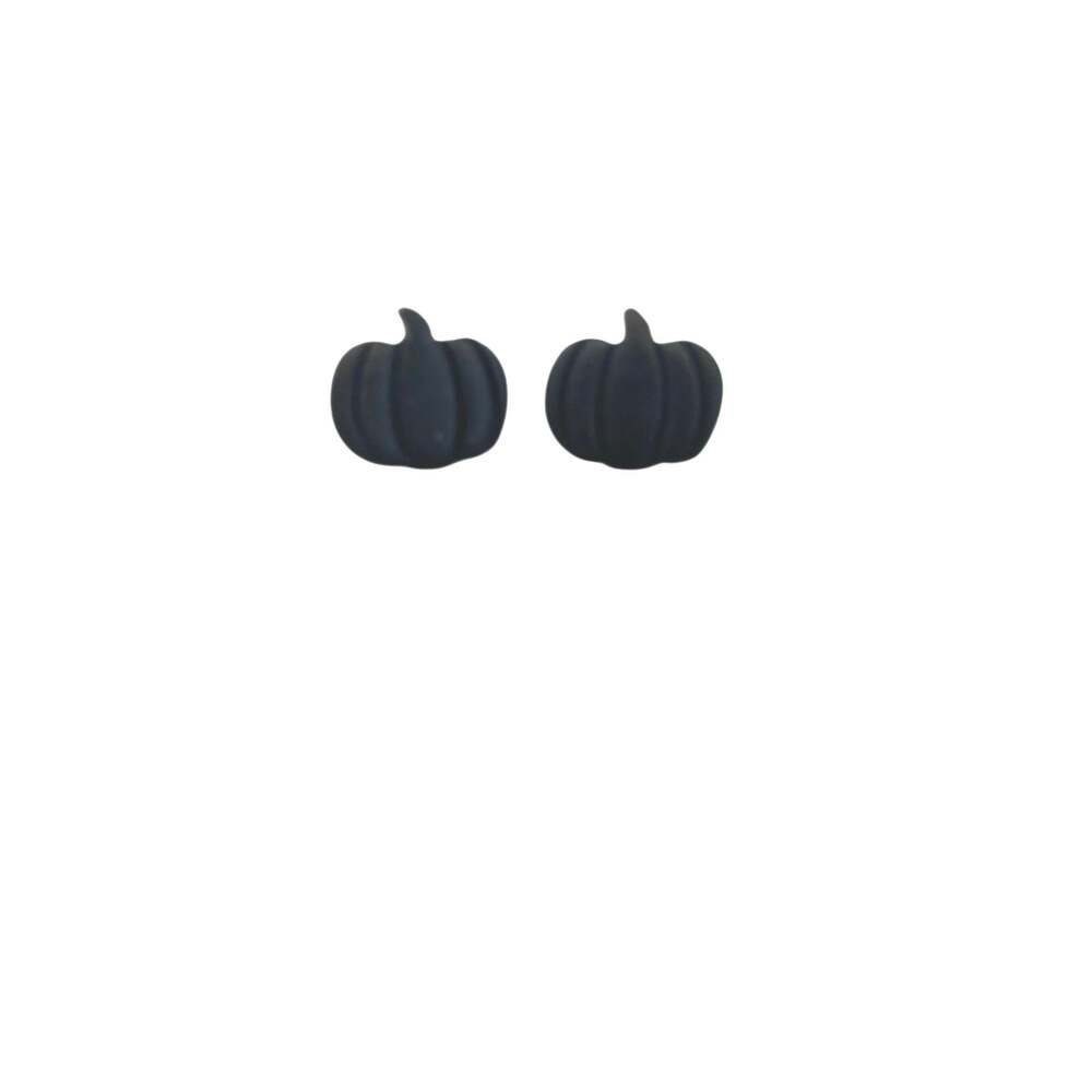 Matte Black wood Pumpkin Stud Earrings